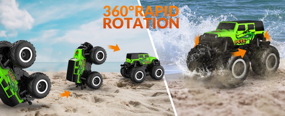 Amphibious Remote Control Car All Terrain Off-Road Waterproof RC Monster Truck for Kids (Green)