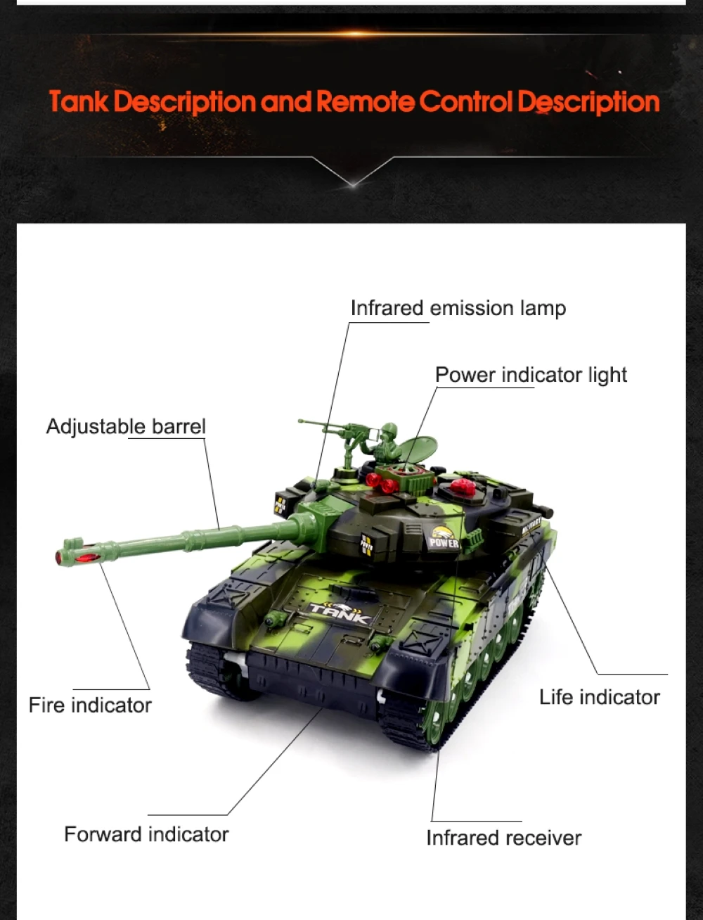 33CM Super RC tank launch cross-country tracked remote control vehicle charger battle boy toys for boys kids children Gift