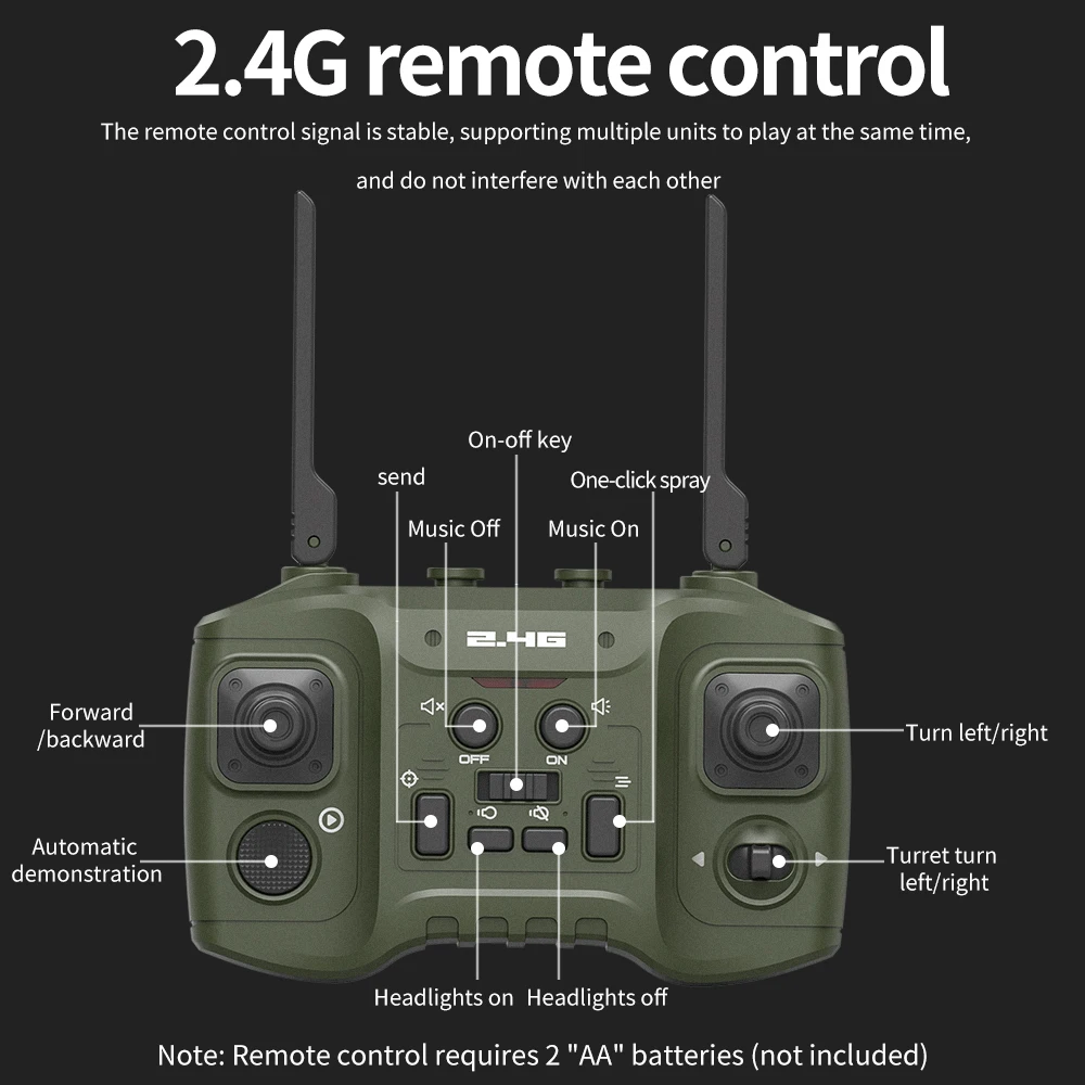 2.4G Remote Control Tracked Simulation Tank Water Bomb Spray Remote Control Vehicle War Armored Vehicle Model Children Toy Gift