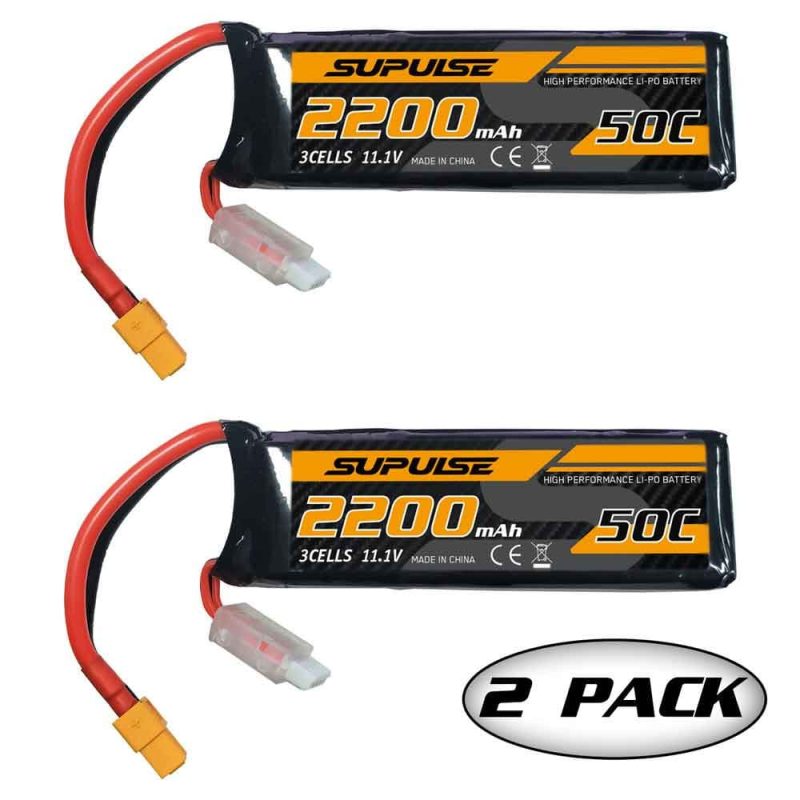 supulse 2pcs 111v 3s 2200mah 50c lipo battery with xt60 plug