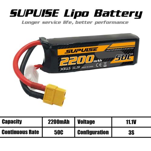 supulse 2pcs 111v 3s 2200mah 50c lipo battery with xt60 plug5xhy