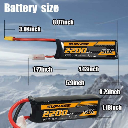 supulse 2pcs 111v 3s 2200mah 50c lipo battery with xt60 plugxK3R